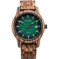 HOLZKERN Herren-Armbanduhr Automatik Nightbird Zebrano/Grün