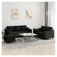 VidaXL 3-tlg. Sofagarnitur mit Kissen Schwarz Stoff