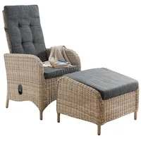 Destiny Balkonset PALMA mit Fußhocker CASA natur meliert