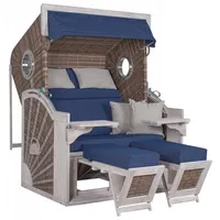 DeVries Strandkorb Seaside XL Weiß Kubu Holz Beige