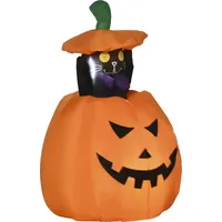 Outsunny 91-115 cm Aufblasbar Kürbisgeist mit beweglicher Katze Halloweendekorationen
