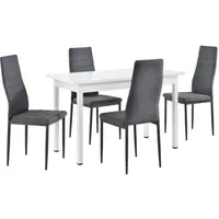 [en.casa] Essgruppe, Weiß 4 Stühle Grau