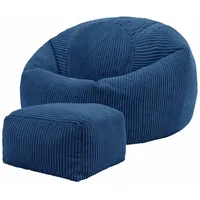 I.C.O.N. icon Sitzsack mit Hocker Cord, Denimblau, Sitzsack Erwachsene