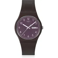 Swatch WEAVING WONDERS 34 Aluminiumgehäuse Braun Silikonarmband Blau