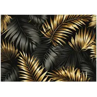 WallArena Vlies Fototapete Blätter Schwarz Grau Gold Natur TAPETE