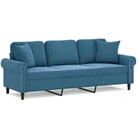 VidaXL 3-Sitzer-Sofa mit Zierkissen Blau 180 cm Samt