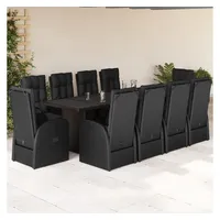 VidaXL 11-tlg. Garten-Essgruppe mit Kissen Schwarz Poly Rattan