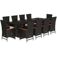 VidaXL 11-tlg. Garten-Essgruppe mit Kissen Schwarz Poly Rattan