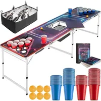 Tectake tectake® Bierpongtisch, aus Aluminium, mit Eisfach, Becherlöchern, LED-Beleuchtung,