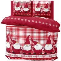 One-home Winter Bettwäsche 200x200 cm Wichtel Christmas kariert rot