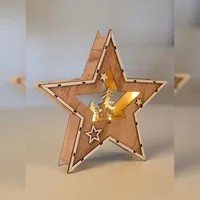 Gravidus LED Deko Holzstern 24cm mit Engel und Tannen