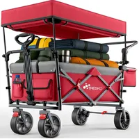 TRESKO Bollerwagen Faltbar mit Dach Kühlfach & Seitenrollos rot