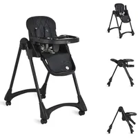 Moni Kinderhochstuhl Rico klappbar, höhenverstellbar, Doppeltablett, Räder, Gurt schwarz
