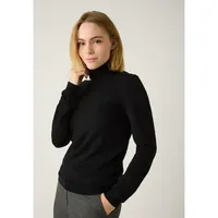 More & More Rollkragenpullover aus Viskose-Mix mit Label-Detail, black