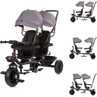 Babyshoppen Geschwisterdreirad Hip Hop, Schiebegriff, Sitze 360° drehbar, Gurte