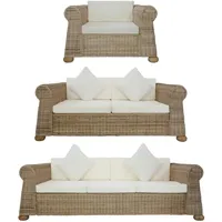VidaXL 3-tlg. Sofagarnitur mit Kissen Natur Rattan