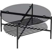 FineBuy Couchtisch Rund Schwarz Glas Metall 80 x 80