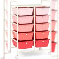 Costway Rollwagen mit 10 stapelbaren Schubladen, Badrollwagen Rosa