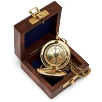 Nklaus 5cm Kompass Taschenuhrform aus Messing in Holzbox Peilkompass