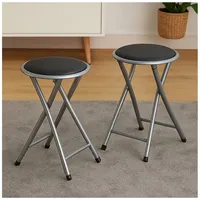 Hti-Living Faltbarer Hocker mit Metallgestell und Kunstleder Sitzhöhe 45