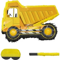 Relaxdays Pinata Set Baustelle mit Stab & Maske, Gelb,Orange,Schwarz