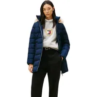 Tommy Hilfiger Damen, Daunenmantel mit abnehmbarem Kunstpelzbesatz, Marine, XS