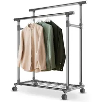Juskys Metall Kleiderständer auf Rollen - Garderobenständer mit 2