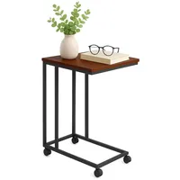 Relaxdays Beistelltisch mit Rollen C-Form, braun/schwarz