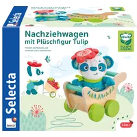 Selecta 62088 Nachziehwagen mit Plüschfigur Tulip, 21 cm