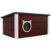 QLS Katzenhaus aus Holz 73×52×38 cm mit Vorhang Wetterfest,