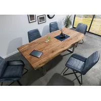 MASSIVMOEBEL24.DE Baumtisch Sheesham 260x100x77 natur gebeizt / U-Beine silber