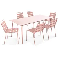Oviala Gartentisch und 6 Metallstühle Rosa