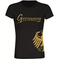 Multifanshop Damen T-Shirt - Germany - Adler seitlich Gold