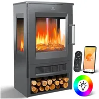 Kesser KESSER® Elektrokamin mit Heizung Panorama-Sichtfenster Heizlüfter 9 LED-Flammeneffekt