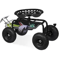 Relaxdays Fahrbarer Gartensitz, höhenverstellbar, 150 kg, Stauraum, Rollsitz Gartenarbeit,