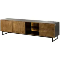 Massivmoebel24 Davis TV-Board 220x47x60 cm Schwarz/Natur Lackiert Holz