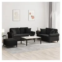 VidaXL 3-tlg. Sofagarnitur mit Kissen Schwarz Samt