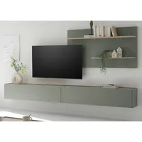 Furn.design Wohnwand in Salbei Grün mit Eiche, Wohnzimmer mit