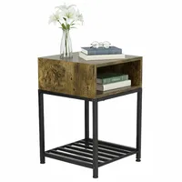 Relaxdays Nachttisch Industrial mit Fach & Ablage, dunkelbraun/schwarz