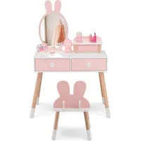 Costway Kinderschminktisch Kaninchen 2 in 1 MDF Buche rosa