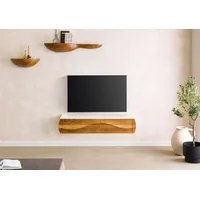 MASSIVMOEBEL24.DE Lowboard Akazie 124x40x25 natur lackiert / Marmor weiß