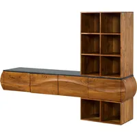 MASSIVMOEBEL24.DE Wohnwand Akazie 204x40x145 natur lackiert / Marmor schwarz