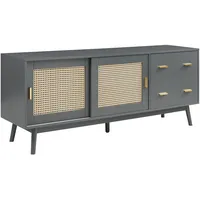 [en.casa] Fernsehschrank Susa mit Polyrattan-Front 160x40x65 cm Grau