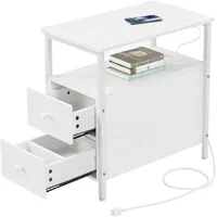 Relaxdays Beistelltisch mit Steckdosen, USB-Anschluss, 2 Schubladen, HxBxT: 61