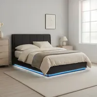 [en.casa] LED Polsterbett Tröstiar 140x200cm Schwarz