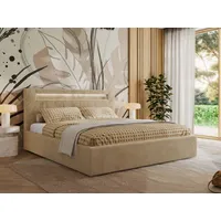 Mks möbel MKS MEBLE Polsterbett Doppelbett mit Holzlattenrost GOLD