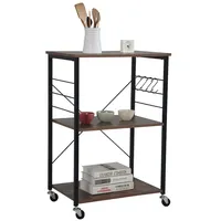 Relaxdays Rollwagen, Holzplatte, 90x60x40cm, Stahlrahmen, mit Rollen, Küchenmöbel, Braun/Schwarz