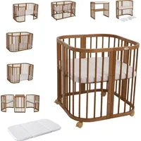 Waldin Babybett aus Holz 7in1 mit Matratze, mitwachsendes Kinder-Bett,Ohne