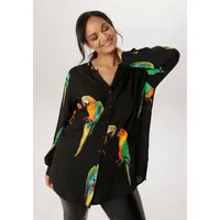 Aniston plus Longbluse mit Papageien Druck Schwarz 50