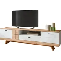 Die Möbelfundgrube Oreta TV-Lowboard 216x62x45 cm Weiß Hochglanz/Eiche MDF/Spanplatte